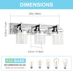 Vanity Light Fixture,3-Light Vanity Light for Bathroom,Chrome Bathroom Vanity Lighting Over Mirror with Square Clear Glass Shade for Restroom