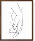 Holding Hands Wall Art Interlocking Fingers Connection Continuous Line Drawing 8x10 Inch Oak Wood Walnut Framed Modern Minimalist Unity Print for Bedroom