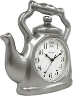 Presentime & Co. 11" Teapot Clock, Silent Non Ticking, Modern Farmhouse Style, Wall & Mantel 2 in 1 Clock, Desk & Shelf, Steel Silver Finish (Wall Deocration/Home Decoration/Tabletop Décor)
