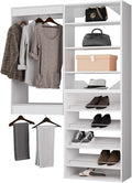 ROOMTEC Modular Closet System, 55" Wall Mounted Closet Organizer with Hanging Rods and Shoe Shelf, Wooden Tower for Walk-In Closets, Wardrobe Storage Kit, White