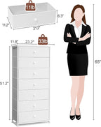 Crestlive Products Tall Dresser, 7-Drawer Wide Fabirc Storage Tower, Chests of Drawers - Vertical Organizer Unit for Bedroom, Hallway, Entryway, Nursery, Wood Top, Closets with Handles (White)