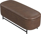 HomePop Ellipse Modern Storage Bench with Metal Legs |Homepop Home Décor|Bench with Storage for Living Room & Bedroom - Brown Faux Leather