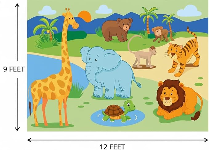 Animal Classroom Rug for Preschool, 106W x 145L inches, Safari Theme, Non-Slip Backing, Educational Kids Area Rug, Multicolor (270x370)
