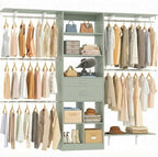 8FT Closet System - 96" Closet Organizer System with Wooden Drawers,Closet Systems for Walk-In Closets with Cuttable Hanging Shelving, Green