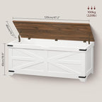 Large Toy Chest, 47.2" Wooden Toy Box with 2 Safety Hinges, Farmhouse Style Storage Bench, Blanket Storage Chest for Living Room, Entryway, Bedroom, White+Walnut SCBZ18601