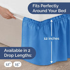 Wrap Around Dust Ruffle Bed Skirt - Royal Blue - for Queen Size Beds w/ 12 Inch Drop - Easy Fit Elastic Strap - Adjustable Pleated Bedskirt w/Brushed Fabric - Wrinkle Free, Women, Men, Kids & Teens