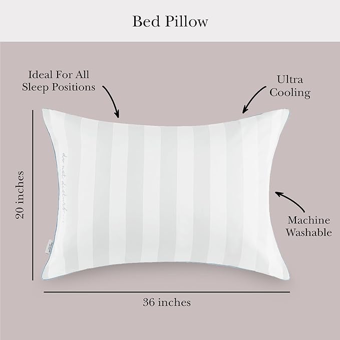 Kate Spade New York Ultra Cooling Pillow 20" x 36", 300 Thread Count Pillow with Moisture Wicking Technology, Ideal for All Sleep Positions, King, White