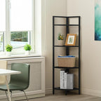 CAPHAUS 4 Tier Corner Shelf - 46.5-Inch Tall Black Metal Corner Bookcase, Small Display Stand for Bathroom, Living Room, Home, Office