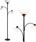Brightech Sky Dome Double LED Floor Lamp, Torchiere Super Bright Floor Lamp with 2 Reading Lamps for Living Rooms & Offices - Dimmable Tall Standing Lamp for Bedroom Reading - Tall Black Pole