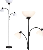 Brightech Sky Dome Double LED Floor Lamp, Torchiere Super Bright Floor Lamp with 2 Reading Lamps for Living Rooms & Offices - Dimmable Tall Standing Lamp for Bedroom Reading - Tall Black Pole