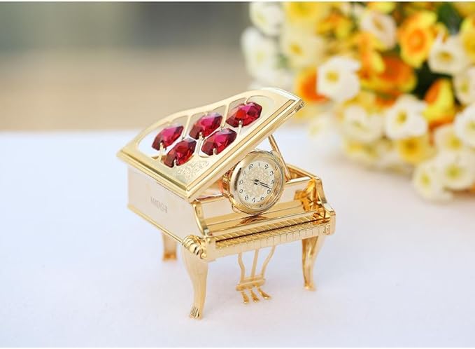 Matashi 24K Gold Plated Vintage Piano Desk Clock for Shelf Desktop Tabletop Clock with a Luxury Gift Box - Gift for Musician New Year Christmas Birthday Valentine Day Anniversary Mother's Day