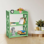 Green Bookcase by Natural Wood, 3 Tier Bookshelf, Small Book Shelves Freestanding Display Storage Shelves. Open Bookshelf for Bedroom, Living Room and Office (Green, 3 Tier)