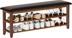 Shoe Bench with Leather Cushion,Wood Bench with Shoe Rack,2-Tier Shoe Storage Organizer for Entryway,Hallway,Living Room (Brown, 2-Tier-47.3")