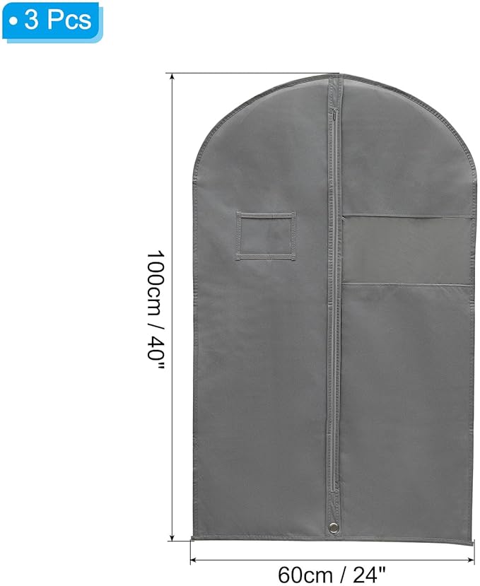 PATIKIL 40" Garment Bag, 3 Pack Breathable Suit Bag for Storage Hanging Clothes Dustproof Garment Covers for Suits Coats Dresses, Gray