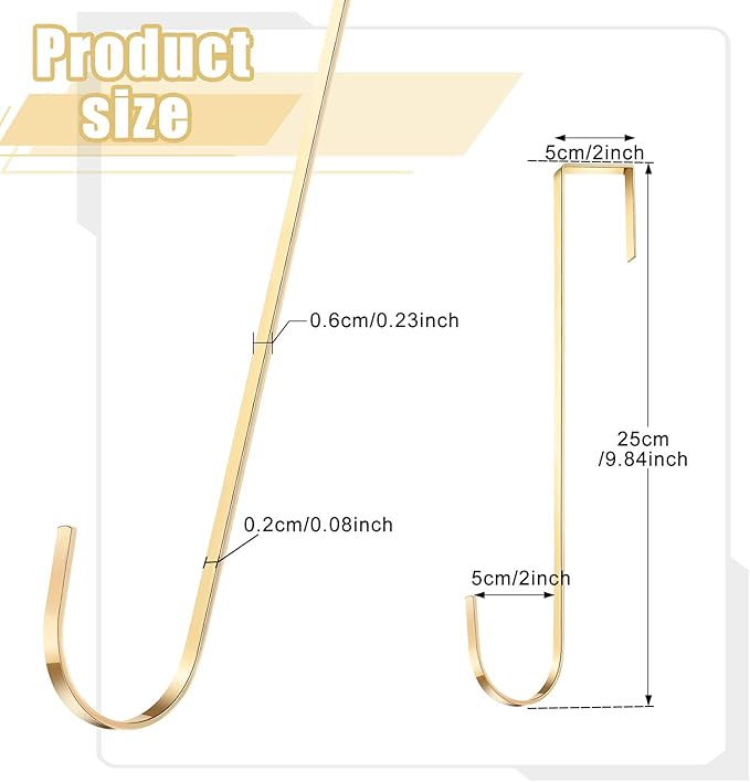 Hotop 15 Inch 6 Pcs Wreath Hangers for Front Door Over The Door Hanger Hooks Steel Wreath Doors Hangers Clothes Towel Hooks Holder for Christmas Halloween Front Decorations Welcome Sign(Champagne)