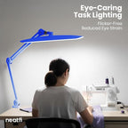Neatfi XL Nail Desk Lamp with Clamp, 2200 Lumens, 20-Inch Wide Head, Dimmable 4 Levels, 6500K, LED Task Light for Manicure Table, Crafts, Workbench, Office (Non-CCT, Sapphire Blue)