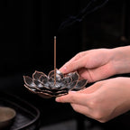 Large Incense Holder for Sticks Anti-Ash Spilling, Brass Lotus Incense Stick Holder and Detachable Ash Catcher