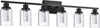 MELUCEE LED Vanity Lights for Bathroom, 6-Light Dimmable LED Bathroom Light Fixtures Black with Crystal Bubble Clear Glass Shade 3000K-6000K LED Wall Light Fixture for Bathroom, Built-in LED Chips