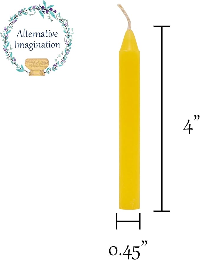 Alternative Imagination Yellow Chime Candles - 20 Pack of Unscented 4 Inch Mini Taper Candles - Dripless Long Burning Ritual Candles for Meditation, Spell Work, Birthdays, Ceremonies & Home Decor