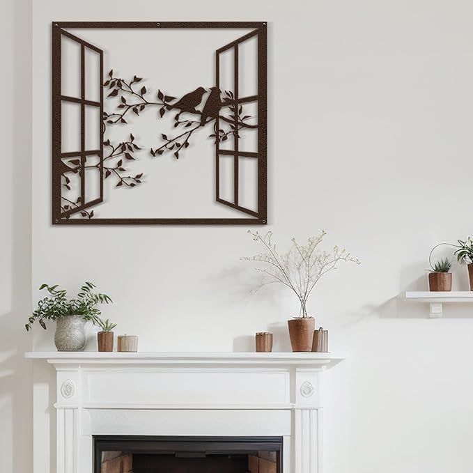 SIGNLEADER Metal Wall Art Decor Bird Silhouette on Branch Modern Abstract Wall Sculpture Hangings Home Decoration for Living Room, Bedroom, Bathroom, Kitchen, Outdoor - 24" Bronze