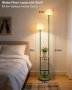 Lightdot 63IN Green Floor Lamp with U Pole, 2 Globe Mid Century Standing Lamps with Bulbs Included, Unique Vintage Dimmable Tall Floor Lamp for Living Room/Wedding/Party/Sofa Beside/Corner Decor