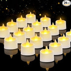 White Flameless LED Tea Lights - Battery-Powered Dancing Flame Candles for Modern Homes, White Weddings & Easter Decor (White Base, 24 Pack)