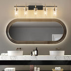 SOLFART 40.1 inch Vintage Brass Bathroom Vanity Light fixtures Bathroom Wall Lights Over Mirror with Glass Shade 5 Light