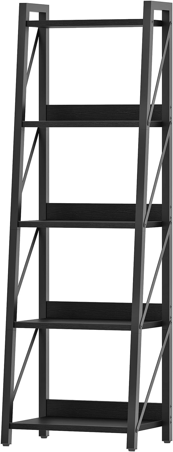 HOOBRO Ladder Shelf, 5-Tier Bookshelf, Corner Bookcase, Freestanding Storage Shelf Display Organizer, for Living Room, Bedroom, Home Office, Kitchen, Black BB305CJ01