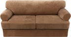 H.VERSAILTEX Sofa Cover 3 Piece T Cushion Sofa Slipcovers Thick Velvet Couch Cover Furniture Protector Stretch T Cushion Sofa Covers for 2 Cushion Couch with 2 Individual T Cushion Covers, Camel