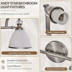 ANDY STAR Brushed Nickel Vanity Light, 2-Light Bathroom Light Fixtures with Milky White Bell-Shape Glass Shades, Eye-Friendly Bathroom Wall Lamp for Mirror, Kitchen, Bedroom, Hallway