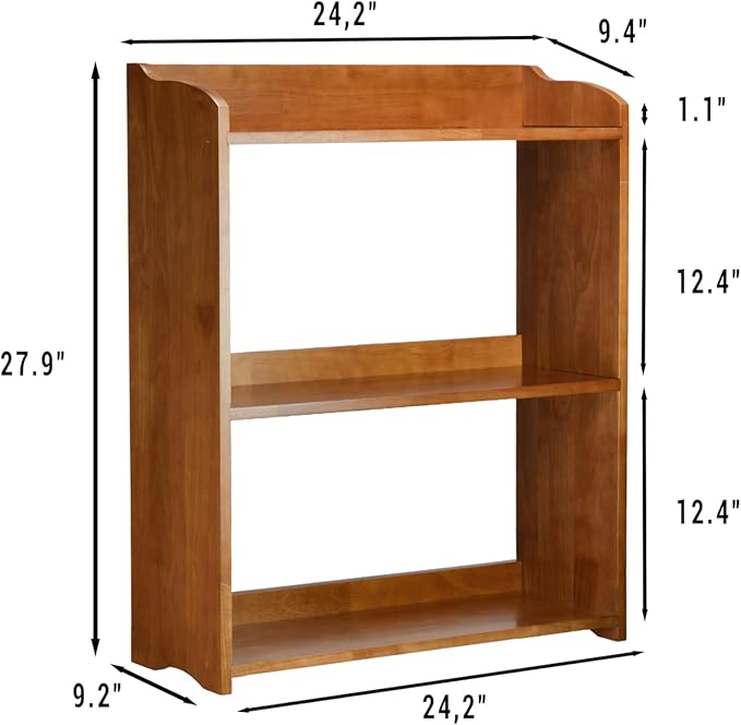 Pink Bookcase by Natural Wood, 4 Tier Bookshelf, Small Book Shelves Freestanding Display Storage Shelves. Open Bookshelf for Bedroom, Living Room and Office (Brown, 3 Tier Simple)