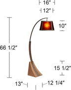 Franklin Iron Works Oak River Rustic Farmhouse Mission Arc Floor Lamp Standing 66 1/2" Tall Dark Rust Natural Wood Amber Mica Drum Shade for Living Room Reading Bedroom Office House Home Decor