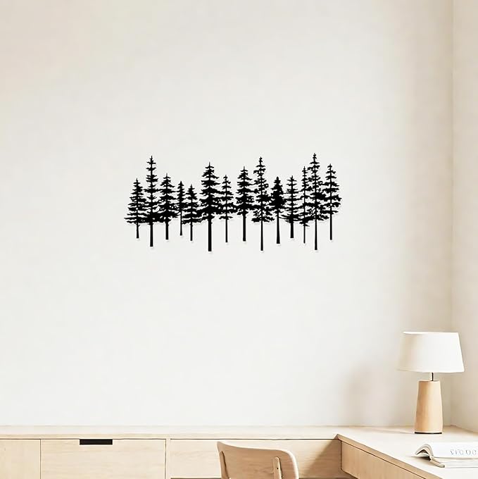 Jidecor Metal Pine Tree Wall Art Decor Nature Home Decor Cedar Trees Metal Sign Wall Decorations for Living Room, Forest Decor, Nature Lover Gift Black