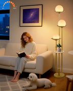 Lightdot Globe Floor Lamp with Shelf 3-Lights Modern Dimmable Floor Lamps for Wedding/Party, 3000K Warm White Bulbs Included, Gold Tall Standing Lamp for Living Room/Bedroom/Sofa Beside/Corner Decor
