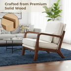 Simple Deluxe Mid-Century Modern Wood Accent Chair & Cozy Reading Chair, Upholstered Living Room Chair with Waist Cushion, Solid Wood Chair with Pillow for Bedroom, Beige