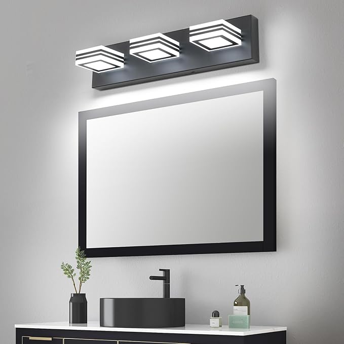 SOLFART 3 Light Bathroom Vanity Light Over Mirror Led Vanity Light Fixture Matt Black Lights for Bath Dimmable Modern Vanity Lights