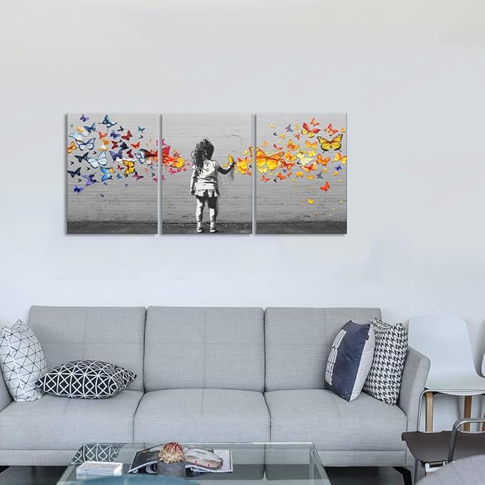 Novatique Banksy Wall Art Street Graffiti Wall Art for Bedroom Modern Banksy Style Butterfly Painting Ready to Hang Pop Art Home Decor for Living Room Bedroom,12”x 16”x3Pcs