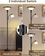 Torchiere Floor Lamps for Living Room, 71" Tall Standing Lamp with Thick Glass Shade, Metal Pole & Heavy Base, Vintage Corner Lamp with Reading Light Home Decor for Bedroom Office, 3CCT Bulb Included
