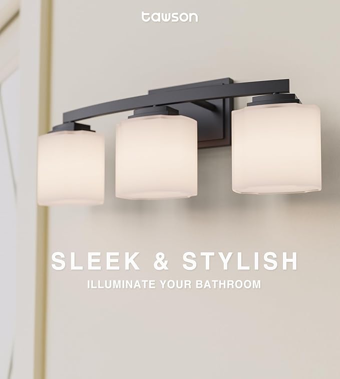 Adam Modern 3-Light Vanity Light Industrial Wall Sconce Lighting Fixture with Etched Glass Shade in Dark Bronze Black Finish for Bathroom, Hallway, Kitchen, Mirror