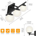New Bathroom Vanity Light Fixtures Brushed Bronze Milk White Globe Glass Shade Modern Wall Bar Sconce Over Mirror (Black, 3 light-24inch-G9)