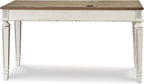 Signature Design by Ashley Realyn Farmhouse Home Office Desk, 2 Drawers, Drop-down Drawer, USB Charging, Wood, 60" W x 28" D x 31" H, Chipped White and Brown