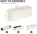 43.3 Inches Collapsible Ottoman with Storage, Bench with Storage Ottoman for Living Room, Bedroom & Entryway-Cream White
