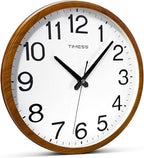 Wall Clock, Classic Wood Style Finish, 18 Inch Non-Ticking Silent Battery Operated Analog Clock, Ideal Retro Decor for Home, Bedroom, Living Room, Kitchen, Bathroom, Office(Wood Yellow)