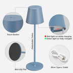 Kakanuo Cordless Table Lamp Rechargeable Blue - KK 2 Pack 5000mAH Battery Operated Lamp for Dining Table, 3 Color Stepless Dimming Wireless Lamp for Counter, Outdoor Patio, Touch Control