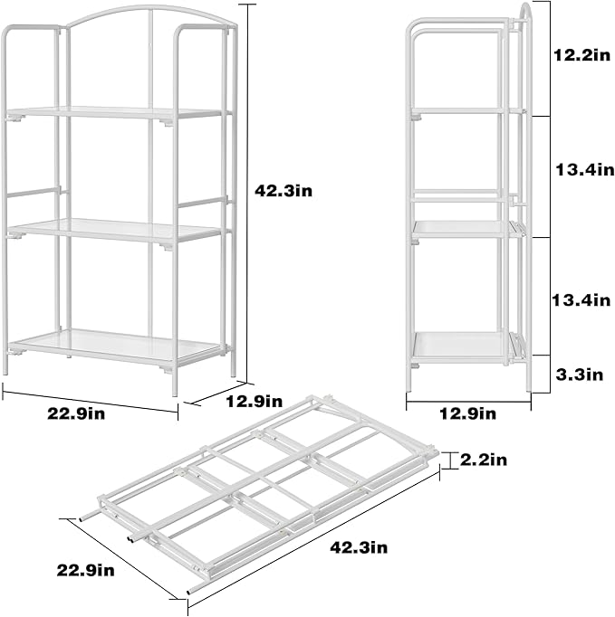 Crofy No Assembly Folding Bookshelf for Living Room, 3 Tier White Collapsible Book Shelf for Home Office, Portable Bookcase Storage Organizer