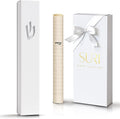 SURI Mezuzah Case – 5 Inch White Aluminum Mezuzah Cover with Printed Scroll, Self-Stick Adhesive, Fits a 4 Inch Mezuza Scroll, Open-Back Design for Indoor Use, Gift Box Included
