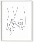 Holding Hands Wall Art Interlocking Fingers Continuous Line Drawing Love Connection 12x16 Inch Oak Wood White Framed Modern Romance Print for Bedroom