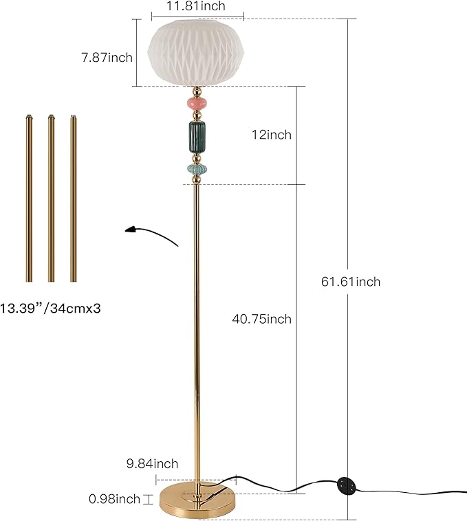 Floor Standing Tall Lamp Milk Glass Floor Lamp with Plug Switch Button for Living Room Bedroom Home Office