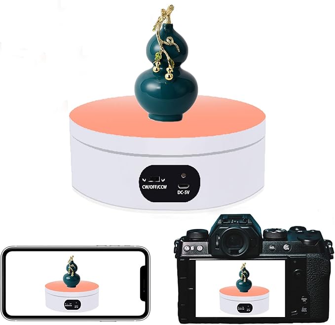 Cup Turner Rotating Display Stand for Epoxy Tumbler, 360 Mute Turntable, Take Photos and Videos, USB Power Cable, 6.3in