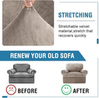 H.VERSAILTEX Sofa Cover 2 Piece Armchair Slipcovers Thick Velvet Couch Cover Furniture Protector Stretch Sofa Covers for 1 Cushion Couch with 1 Individual T Cushion Covers Washable, Taupe